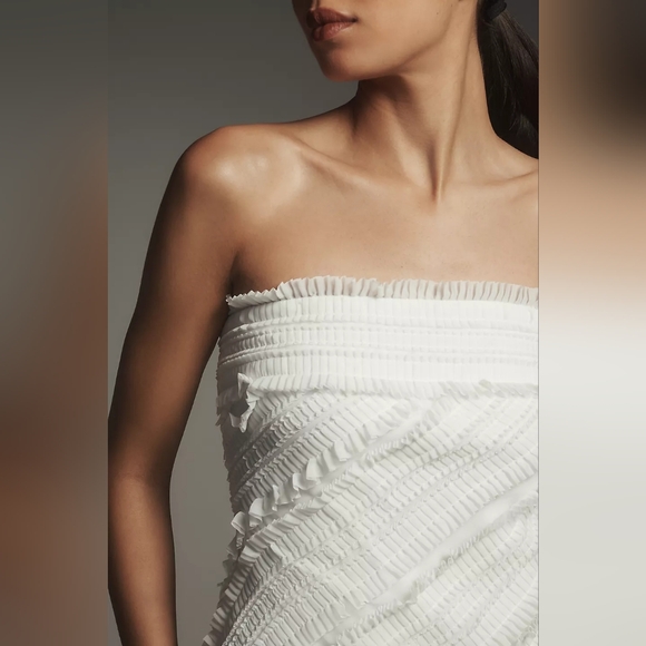 Anthropologie Endless Rose Strapless Textured Fitted White Mini Dress - Picture 4 of 6